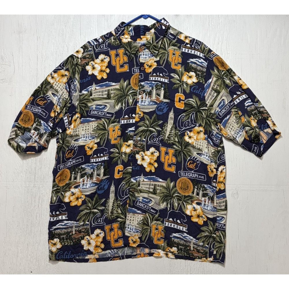 Mens Reyn Spooner Hawaiian Shirt CAL UC BERKELEY Size XL Rayon Floral Button Up